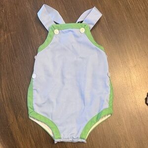 Little English Light Blue & Green Baby Romper